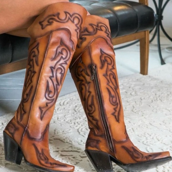 Dan Post Shoes - DAN POST SEDUCTRESS BROWN LEATHER THIGH HIGH WESTERN BOOTS~NEW IN BOX SZ 9